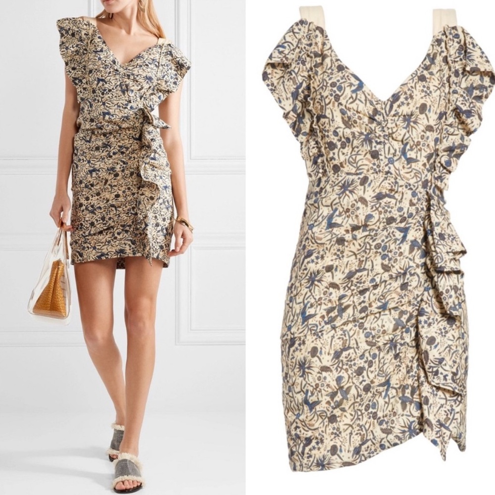 Isabel Marant Topaz Ruched Asymmetrical Sheath Linen Dress